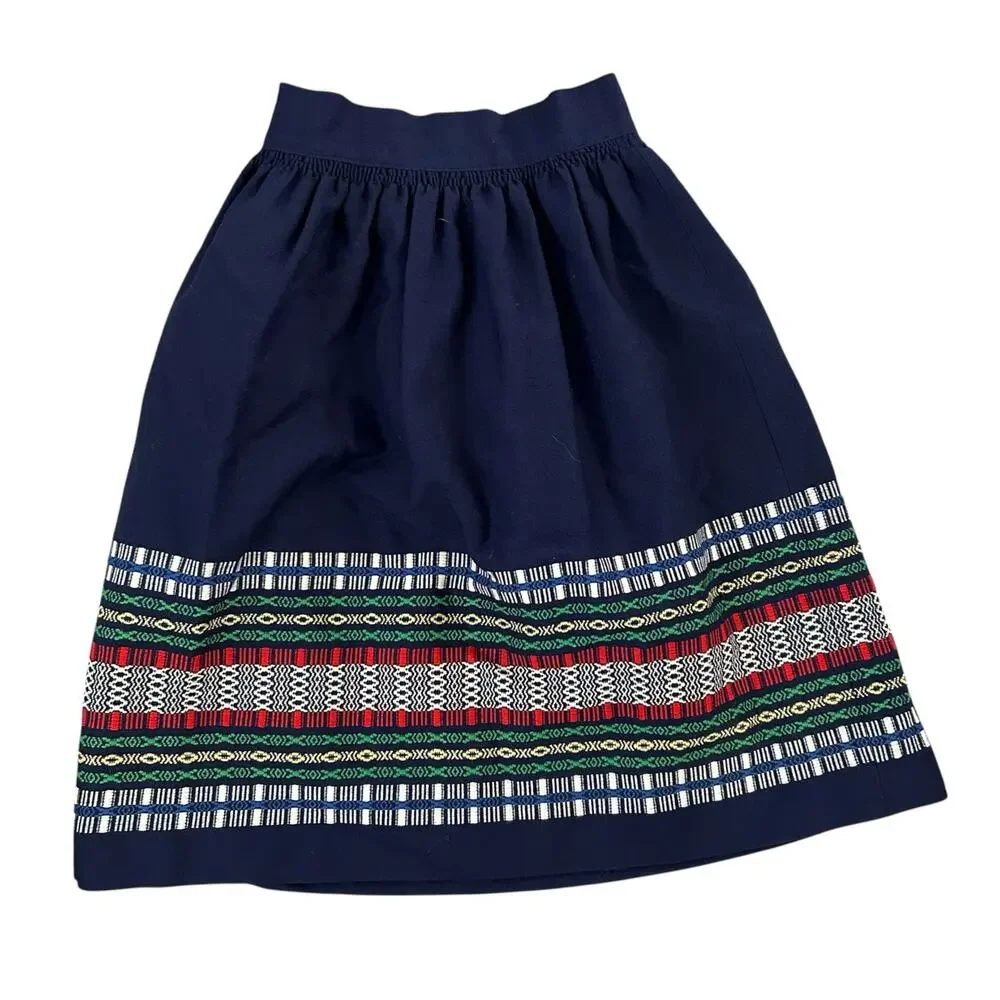 1970s Hand Embroidered Wool Skirt Womens XS Madawaska Weavers Boho Office